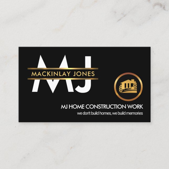 Stilvolle Monogram Gold Placard Border Constructio Visitenkarte (Vorderseite)