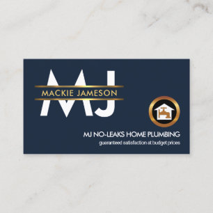 Stilvolle Monogram Gold Placard Border Plumbing Visitenkarte