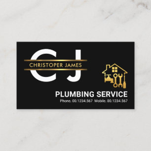 Stilvolle Monogram Gold Platard Border Plumber Visitenkarte