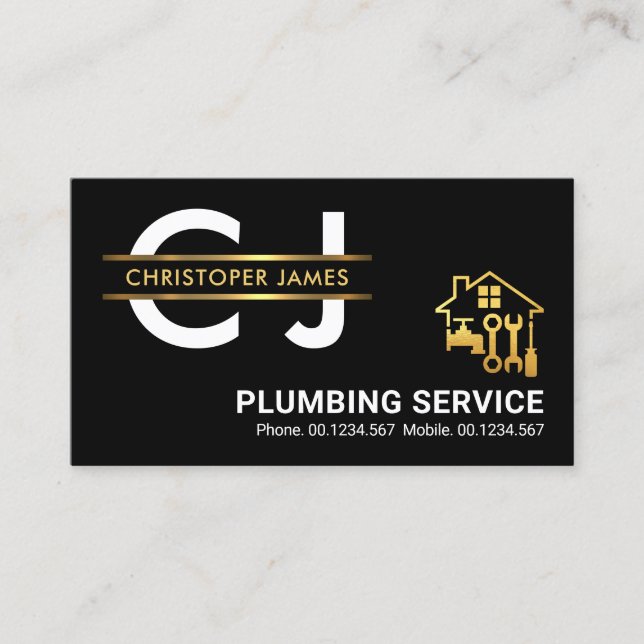 Stilvolle Monogram Gold Platard Border Plumber Visitenkarte (Vorderseite)