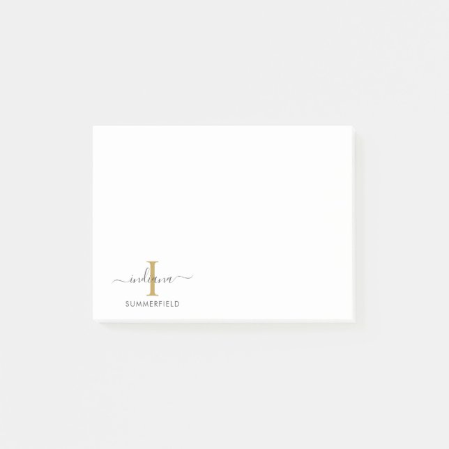 Stilvolle Monogram Initial Elegant Script Personal Post-it Klebezettel (Vorderseite)