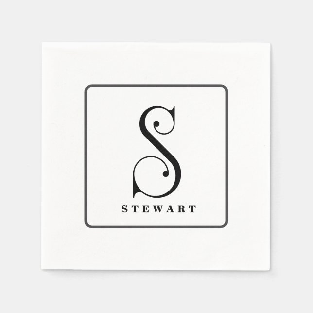 Stilvolle Monogram Initial S, Nachname Bearbeitbar Serviette (Vorderseite)