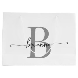 Stilvolle Monogram Initial Script Modern White Gra Große Geschenktüte