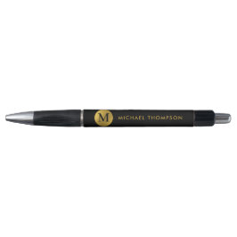 Stilvolle Monogram Moderne Elegante Black Gold Kugelschreiber