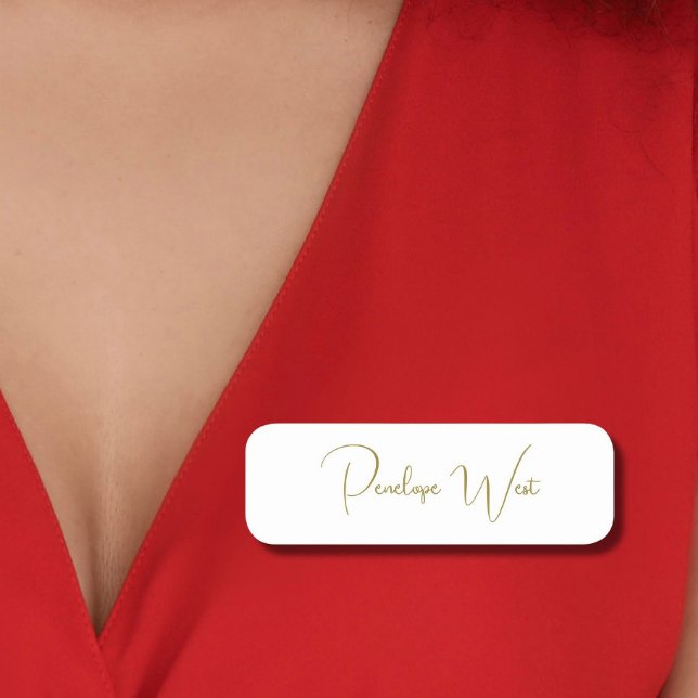 Stilvolle Monogram, moderne Minimal-White-Gold-Scr Namensschild (Von Creator hochgeladen)