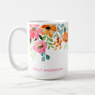 Stilvolle Monogram Pink Aquarellblume Kaffeetasse