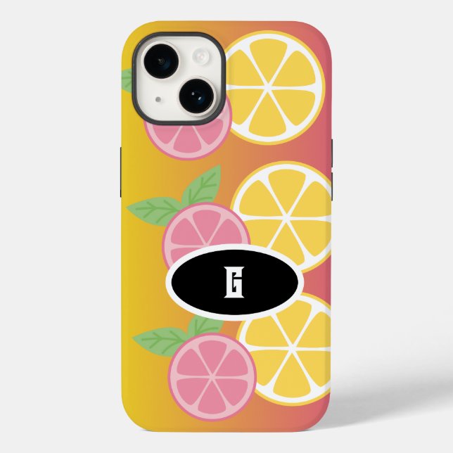Stilvolle Monogram, rosa und gelb Case-Mate iPhone 14 Hülle (Rückseite)