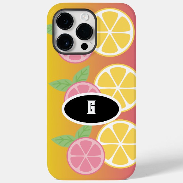 Stilvolle Monogram, rosa und gelb Case-Mate iPhone 14 Pro Max Hülle (Rückseite)