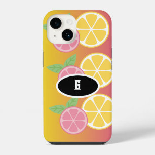 Stilvolle Monogram, rosa und gelb iPhone 14 Hülle