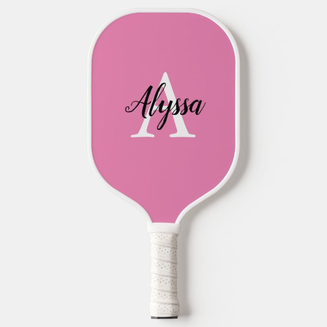 Stilvolle Monogram Script Pink Pickleball Paddel Pickleball Schläger (Vorderseite)