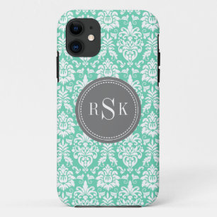 Stilvolle Monogram Trio Mint Damask Case-Mate iPhone Hülle