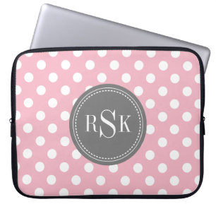 Stilvolle Monogram Trio Pink Polka Dots Laptopschutzhülle