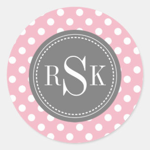 Stilvolle Monogram Trio Pink Polka Dots Runder Aufkleber