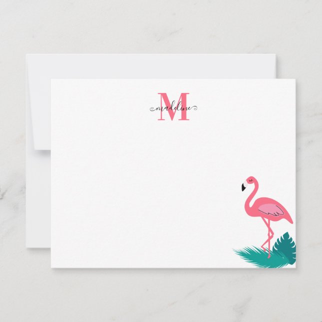 Stilvolle monogram Tropical Blätter Hot Pink Flami Mitteilungskarte (Vorderseite)