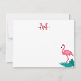 Stilvolle monogram Tropical Blätter Hot Pink Flami Mitteilungskarte
