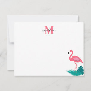 Stilvolle monogram Tropical Blätter Hot Pink Flami Mitteilungskarte