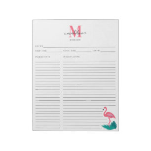 Stilvolle Monogram Tropical Pink Flamingo Rezept Notizblock