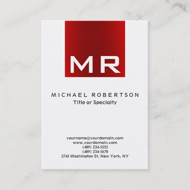 Stilvolle Monogram White Red Modern Business Card Visitenkarte (Vorderseite)