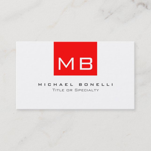 Stilvolle Monogram White Red Trendy Business Card Visitenkarte (Vorderseite)