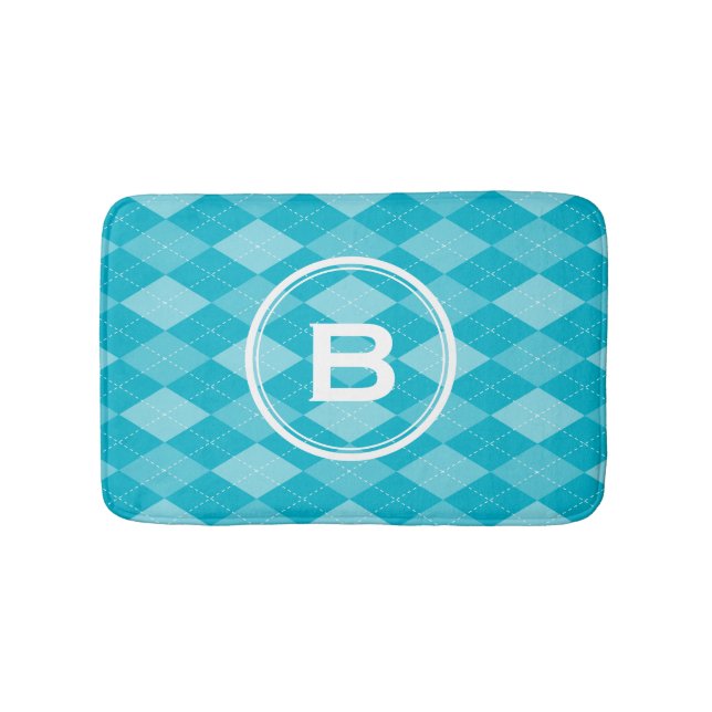Stilvolle Monogramm Aqua Blue Raute Badematte (Vorderseite)