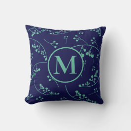 Stilvolle monogramm aquamarin-grüne Blaubeere Kissen