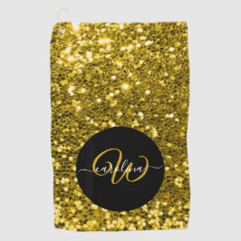 Stilvolle monogramm goldene Glitzer schwarz Golfhandtuch