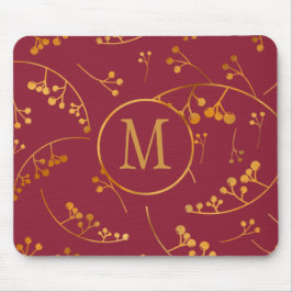 Stilvolle monogramm Goldmarsala-Rosa-Beerenmuster Mousepad