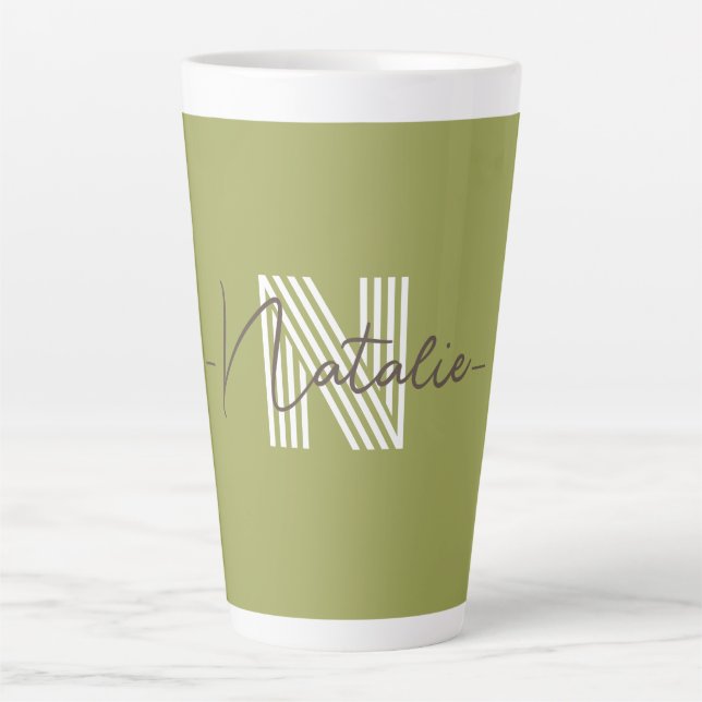 Stilvolle Monogramm-Initial- und Kalligraphie-Oliv Milchtasse (Vorderseite)