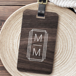 Stilvolle Monogramm-Initialen elegante Holzmaserun Gepäckanhänger