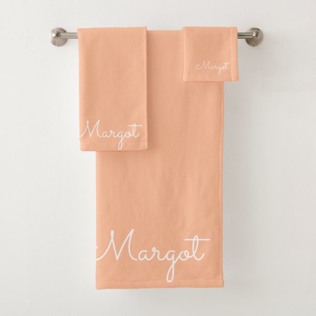 Stilvolle Monogramm-Pfirsichschrift Badhandtuch Set (Insitu)