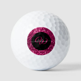 Stilvolle monogramm rosa Glitzer Name schwarz Golfball