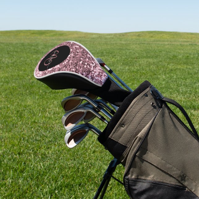 Stilvolle Monogramm Rose Gold Glitzer Name schwarz Golf Headcover (In SItu)