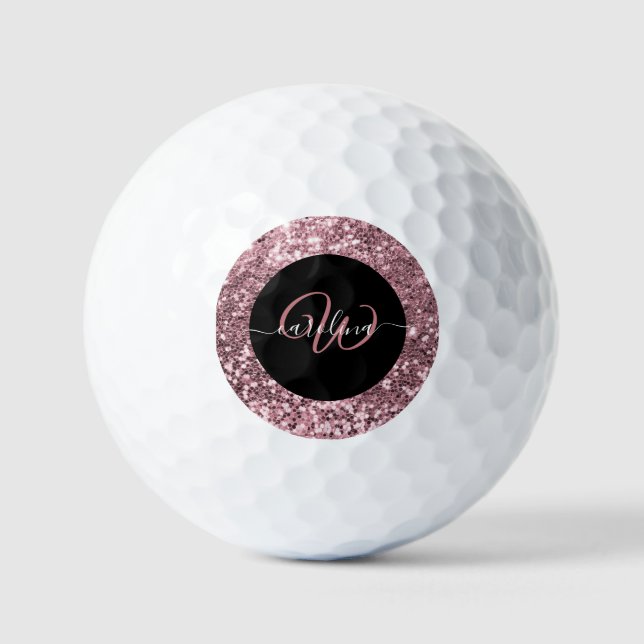 Stilvolle Monogramm Rose Gold Glitzer Name schwarz Golfball (Vorderseite)