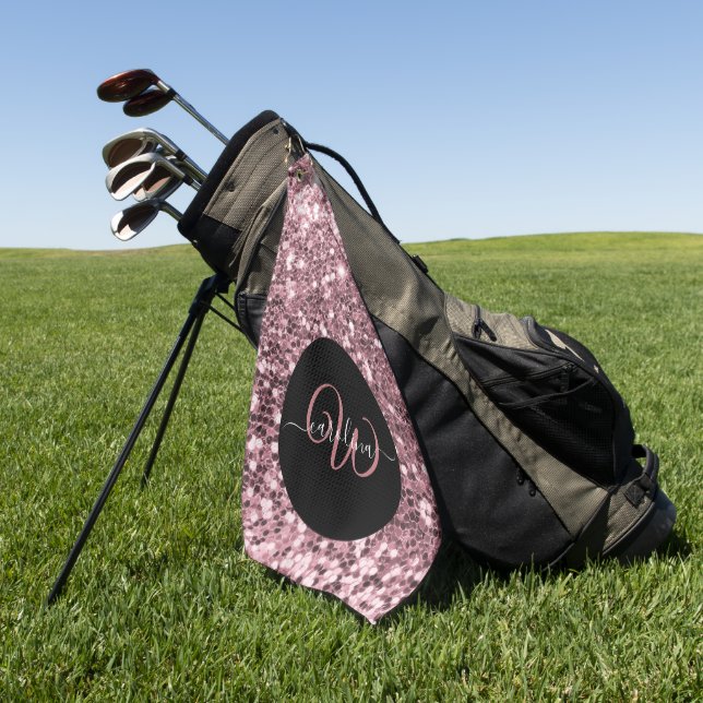 Stilvolle Monogramm Rose Gold Glitzer Name schwarz Golfhandtuch (Gras)