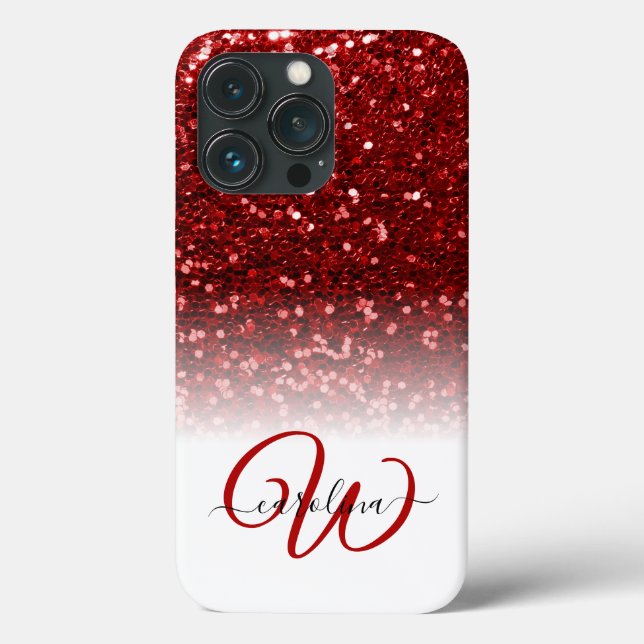 Stilvolle monogramm roter Glitzer weiß Case-Mate iPhone Hülle (Rückseite)