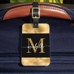 Stilvolle Monogramm Schrift Schwarz und Gold Metal Gepäckanhänger