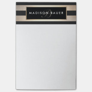 Stilvolle Monogramm Streifen Schwarz und Gold Post-it Klebezettel