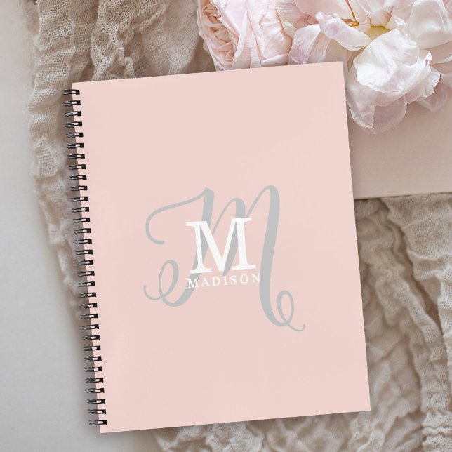 Stilvolle Monogramm und Name Kalligrafie Pink Notizbuch (Personalize with your name and monogram initial.)