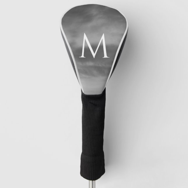 Stilvolle Monogramme Schwarz-weiß Gray Clouds Must Golf Headcover (Vorderseite)