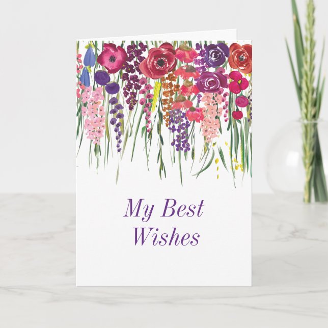 Stilvolle Multiflorale Drop "Best Wishs" Karte (Vorderseite)
