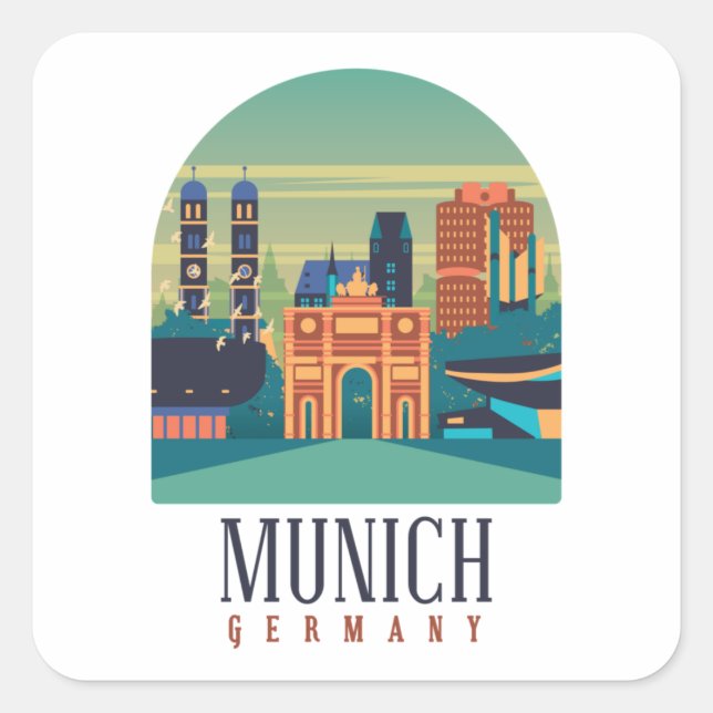 Stilvolle München CityLandschaft Deutschland Quadratischer Aufkleber (Vorderseite)