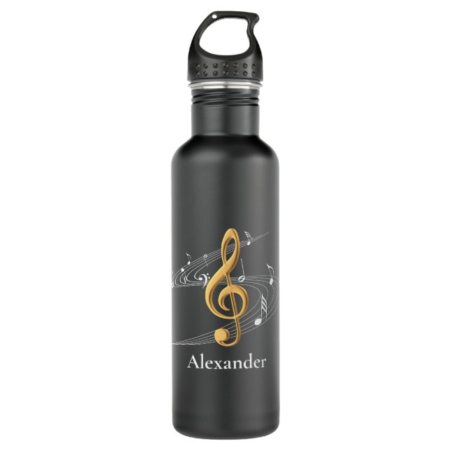Stilvolle Musiknoten Gold Treble Clef Edelstahlflasche (Vorderseite)