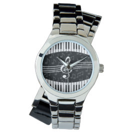 Stilvolle Musiknoten Treble Clef und Piano Keys Armbanduhr