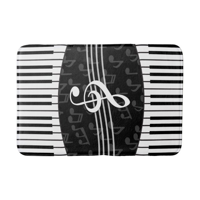 Stilvolle Musiknoten Treble Clef und Piano Keys Badematte (Vorderseite)