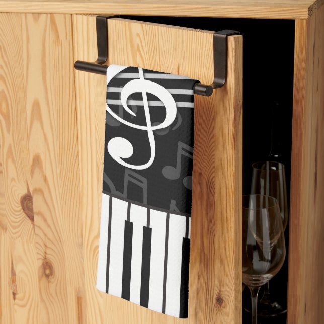 Stilvolle Musiknoten Treble Clef und Piano Keys Geschirrtuch (Drittel gefaltet)