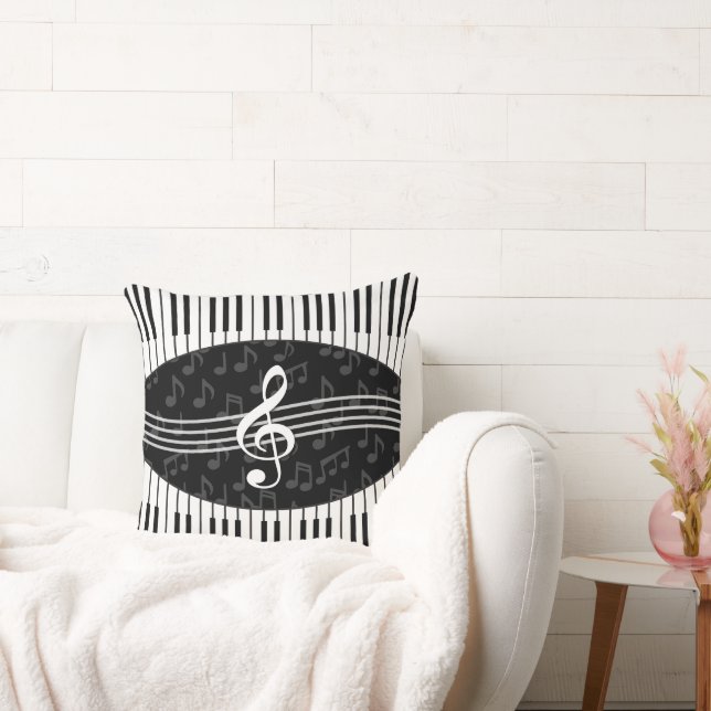 Stilvolle Musiknoten Treble Clef und Piano Keys Kissen (Liege)