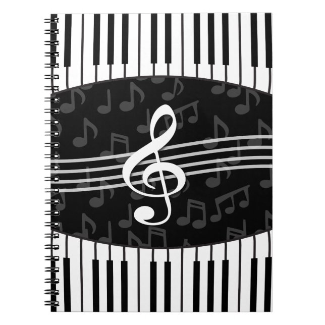 Stilvolle Musiknoten Treble Clef und Piano Keys Notizblock (Vorderseite)