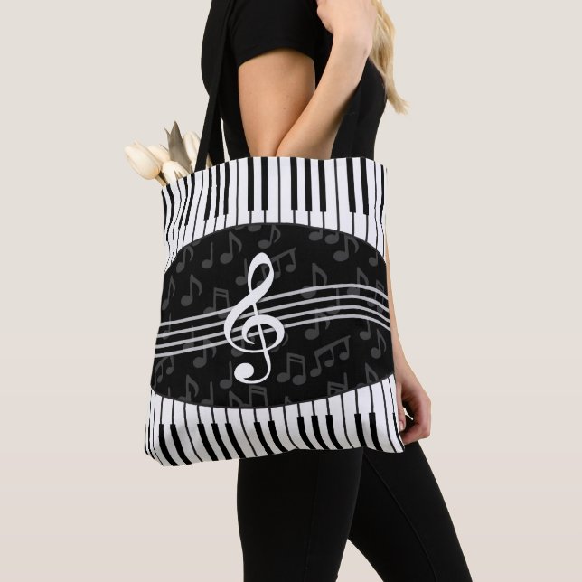 Stilvolle Musiknoten Treble Clef und Piano Keys Tasche (Von Nahem)