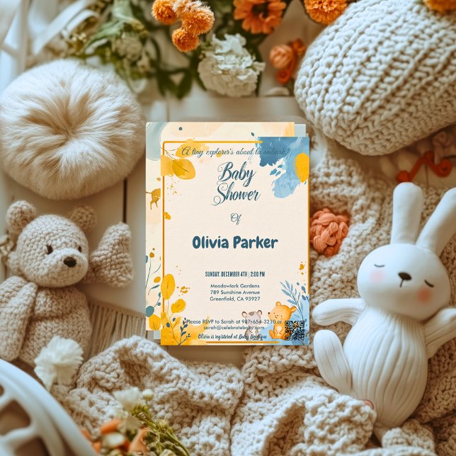 Stilvolle Mustard Yellow und Slate Blue Aquarell Einladung (Von Creator hochgeladen)