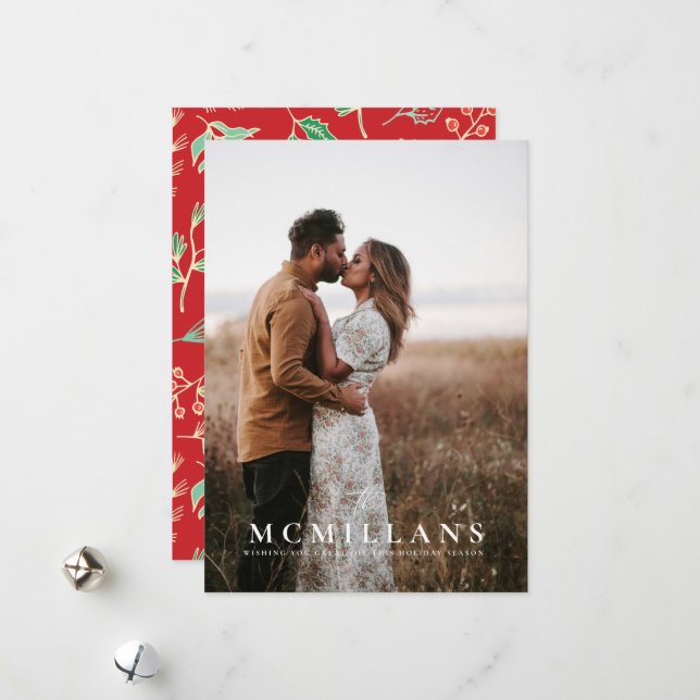 Stilvolle Nachname Holiday Pattern Weihnachtskarte Feiertagskarte (Vorderseite/Rückseite Beispiel)